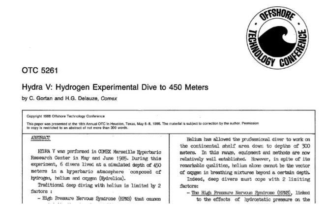 氢气安全性铁证：人类潜水试验